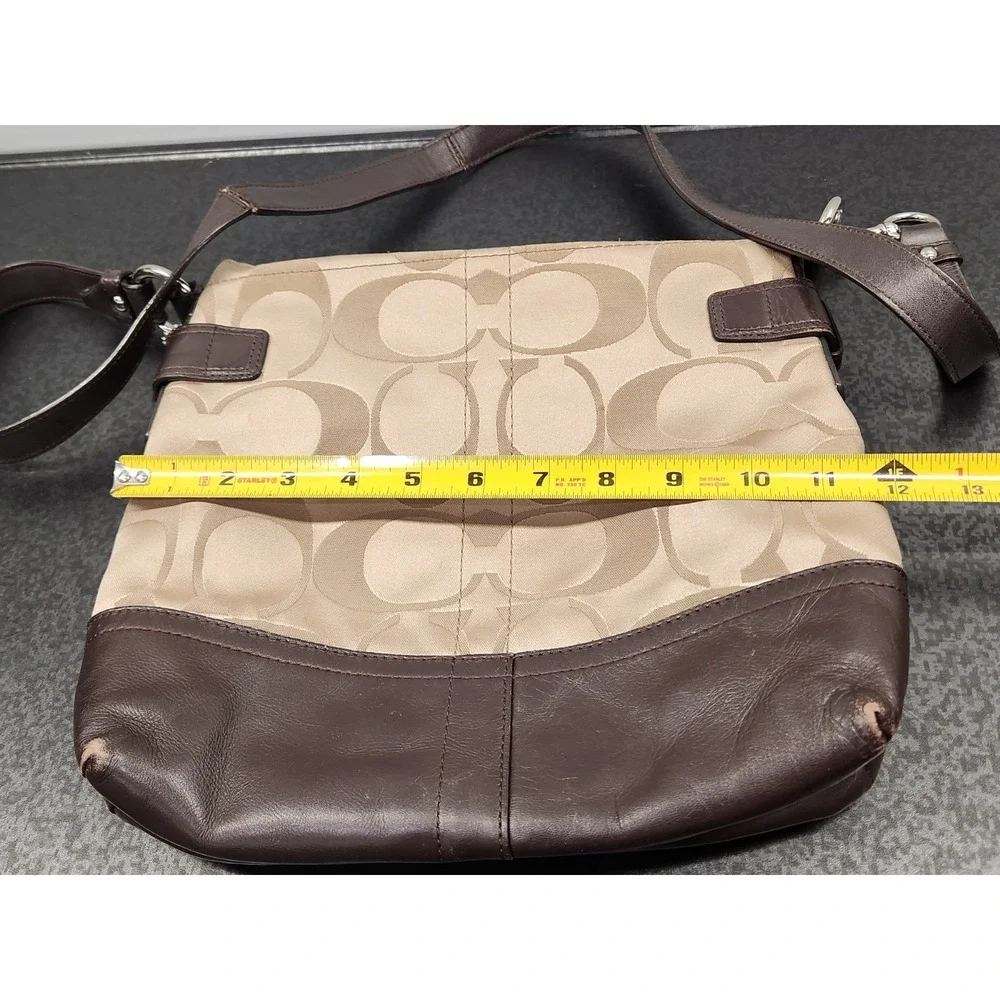 Coach Signature Leather Sateen Tan Brown F18862 Crossbody Bag Convertible Strap